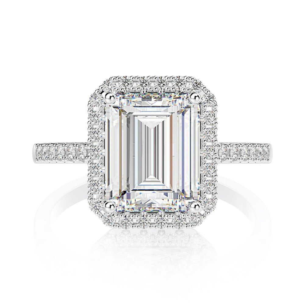 Emerald Cut Halo Eternity Moissanite Ring