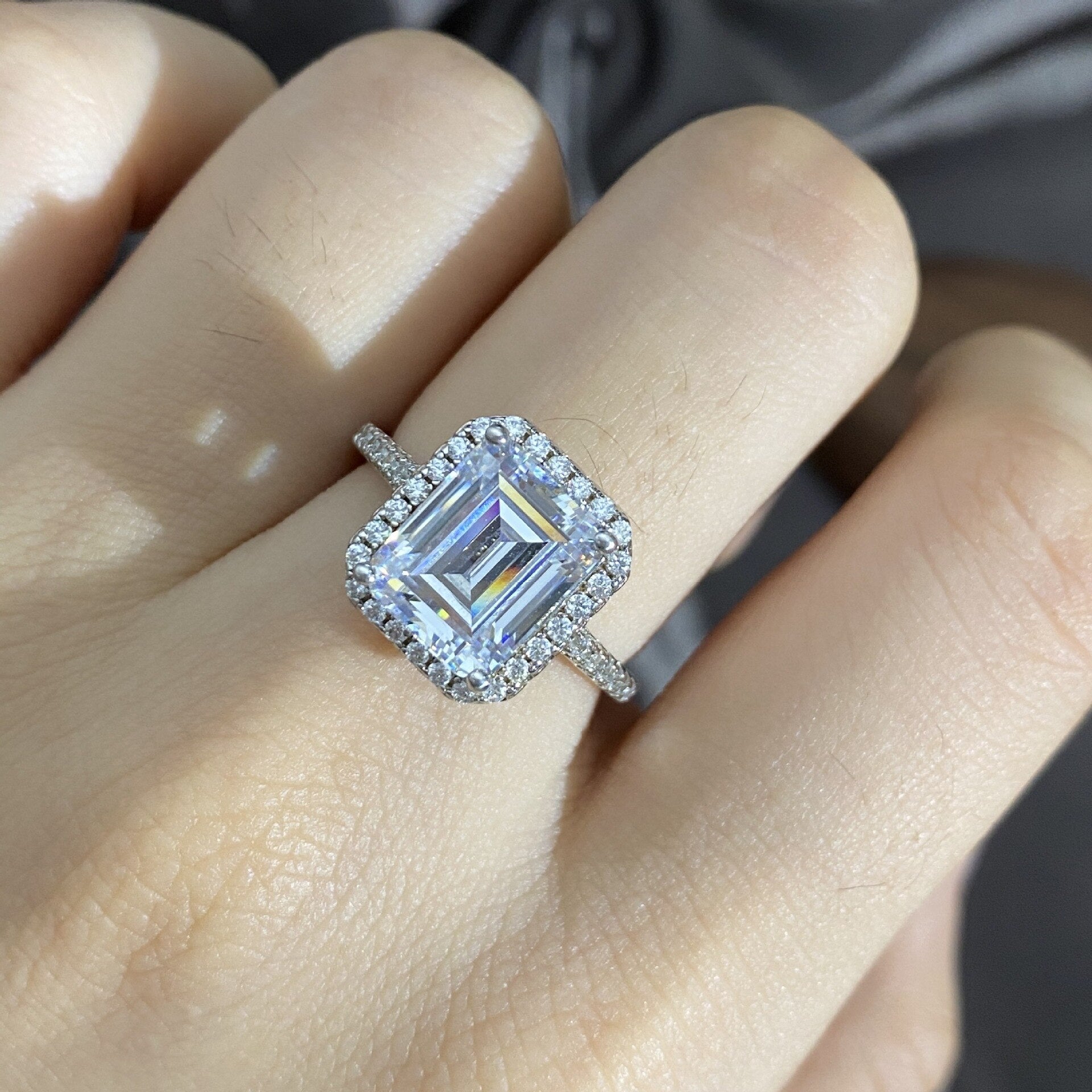 Emerald Cut Halo Eternity Moissanite Ring