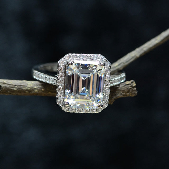 Emerald Cut Halo Eternity Moissanite Ring
