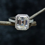 Emerald Cut Halo Eternity Moissanite Ring